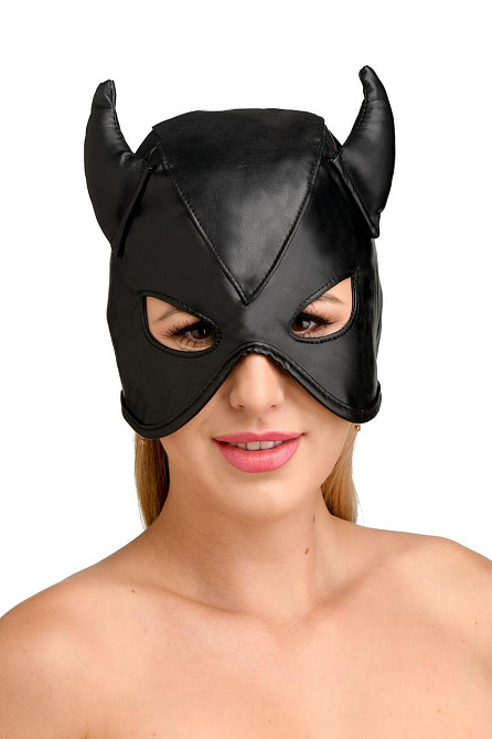 Маска з рогами Master Series: Dungeon Demon Bondage Mask with Horns, чорна Sex Aura Київ - фото 1