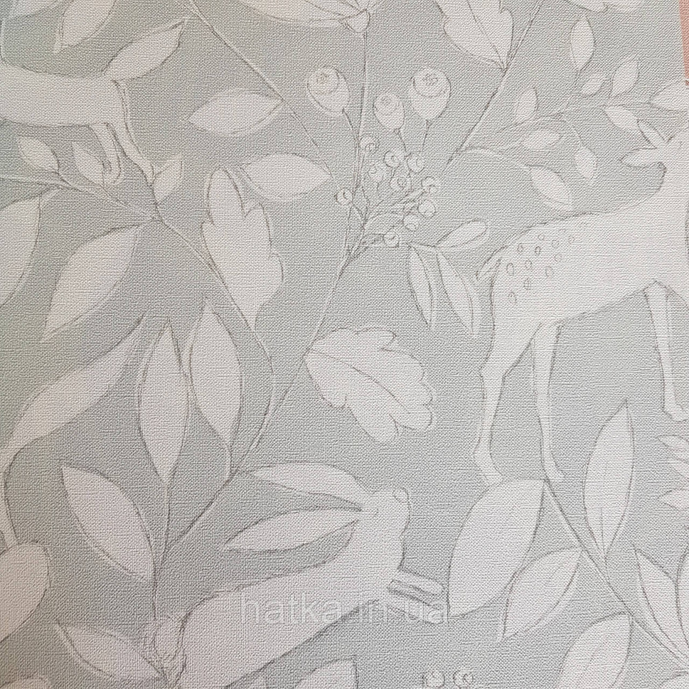 Флізелінові шпалери дитячі BN Doodleedo 0,53 х 10 м тварини олені зайці квіти листя білі на сірому Київ - фото 2