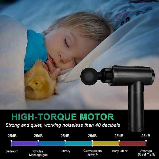 Перкуссионный массажер Cholas Massage Gun, 30 скоростей, 6 насадок, LED-дисплей, 2400 мА·ч, черный Киев
