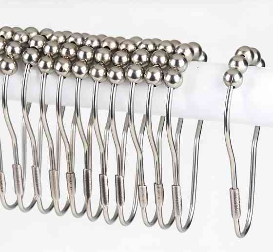 Кільця-гачки роликові на шторку для ванної та душової кімнати ролики на штору металеві, відтінок нікель 12 штук Кам'янець-Подільський