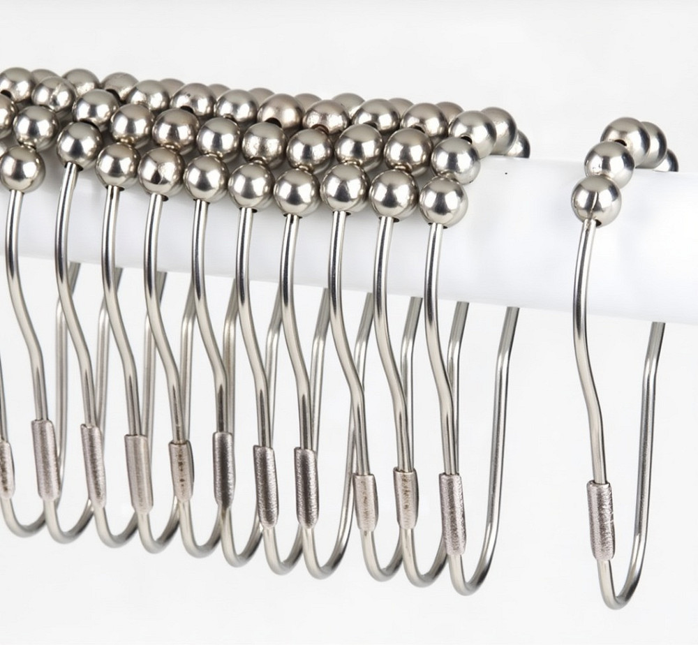 Кольца-крючки роликовые на шторку для ванной и душевой комнаты ролики на штору металлические, оттенок никель 12 штук Каменец-Подольский - изображение 1