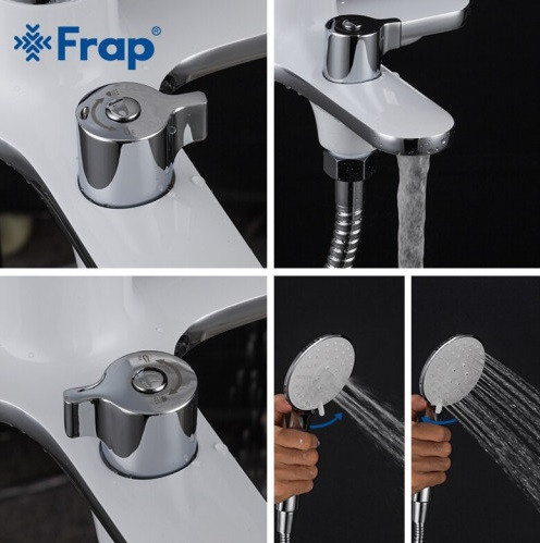 Смеситель для ванной с душевым гарнитуром Frap F3249 белый/хром Киев - изображение 5