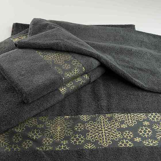 Полотенце махровое Новогоднее Merry Christmas Снег GM Textile 40х70см 500г/м2 (Темно-Серый) Сумы