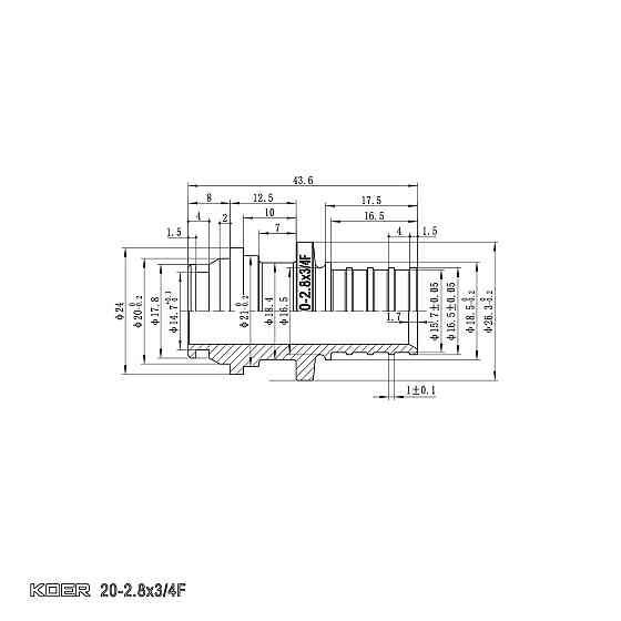 Перехідник під євроконус з накидною гайкою Koer KA.A08F-20E - 20(2.8mm) x 3/4"F (KR4870) Київ