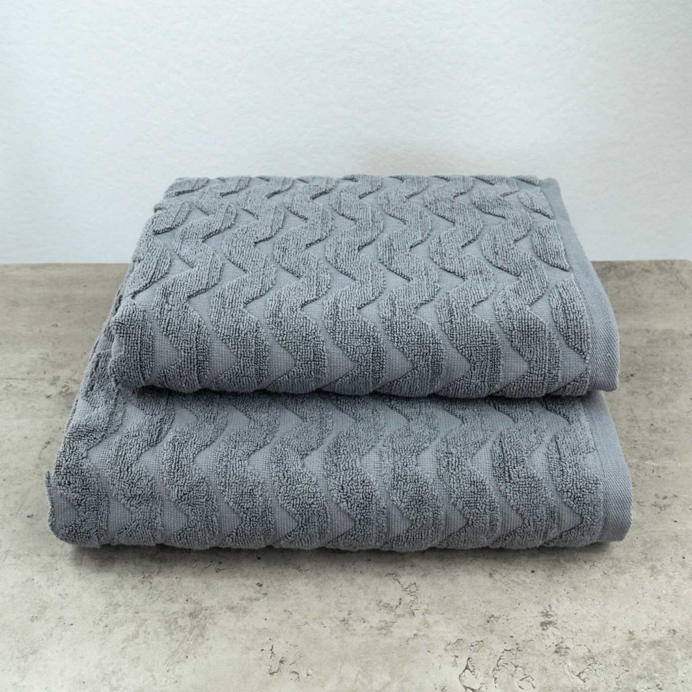Комплект махрових рушників Жакардових Хвиля 2шт GM Textile 50х90см, 70х140см 500г/м2 (Сірий) Суми - фото 1