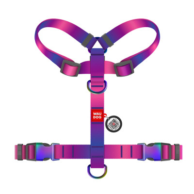 Шлея для собак WAUDOG Nylon Recycled анатомічна H-подібна з QR-паспортом, градієнт, S фіолетова (52869) Вінниця - фото 2