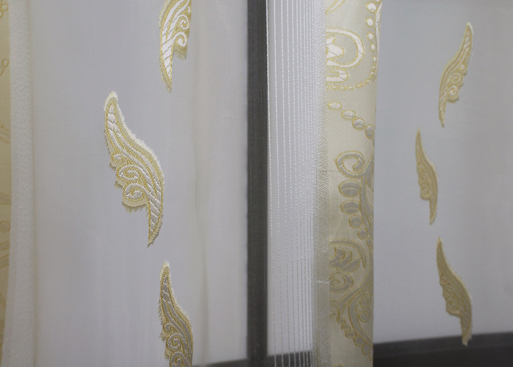 Тюль VR-Textil 1812т Бамбук с вышивкой и бархатом Айвори 400х270 см (42-0336) Киев - изображение 3