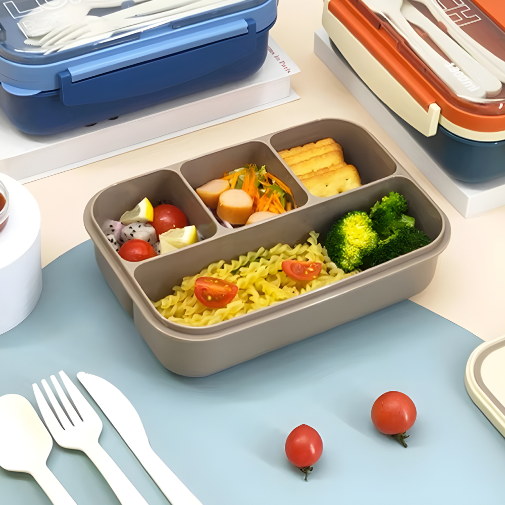 Контейнер, ланч-бокс для гарячої та холодної їжі, судочок з окремими відсіками та столовими приборами для їжі, бежевий Кам'янець-Подільський - фото 4