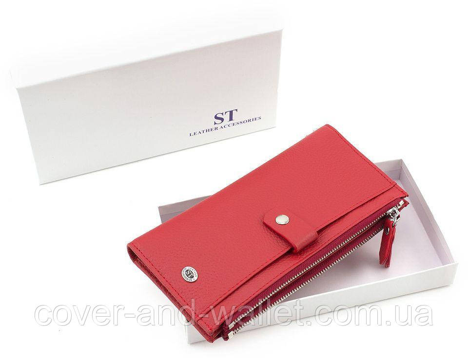 Шкіряний яскравий гаманець із ремінцем на руку та відділенням на блискавці червоного кольору ST Київ - фото 6