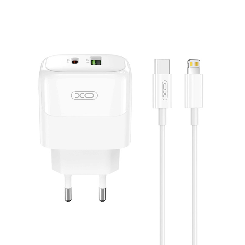 Мережевий зарядний пристрій XO L138 PD30W/QC18W 1USB-A+1USB-C + Lightning кабель білий Львів - фото 1