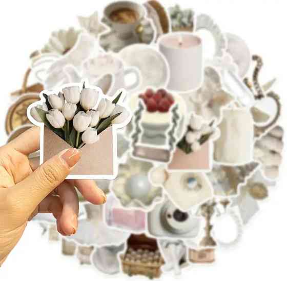 Наклейки стикеры белые - водонепроницаемые виниловые, 15шт. Киев