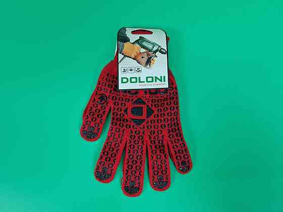 Господарські рукавички щільні 10 кл/3н червона з ПВХ покриттям "Doloni (10 пар) Харків