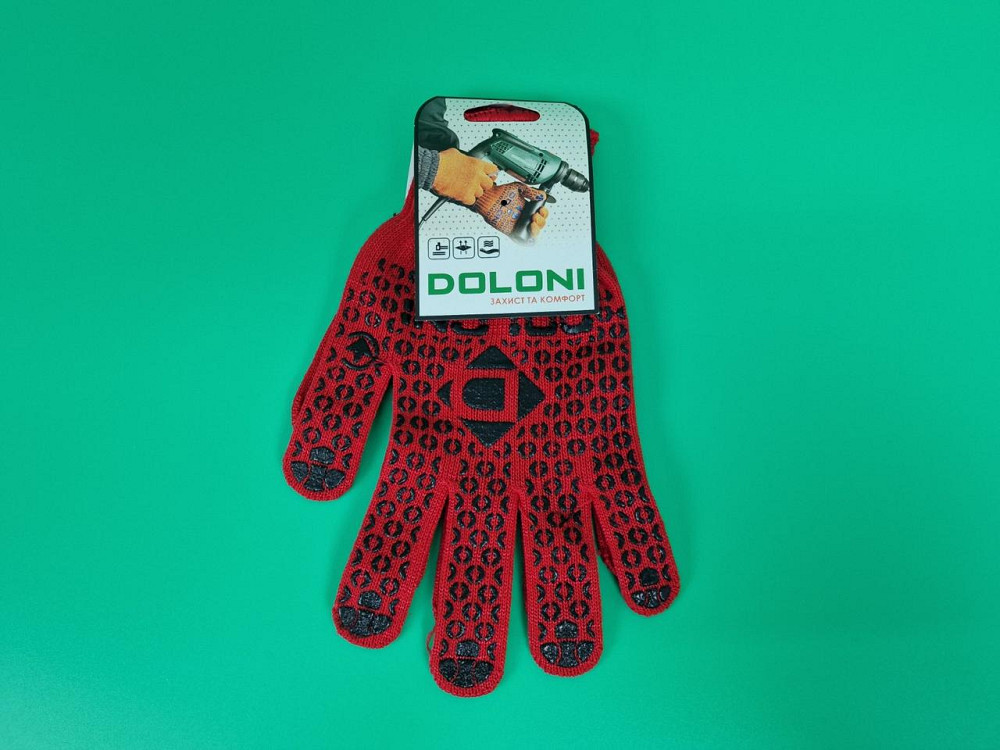 Господарські рукавички щільні 10 кл/3н червона з ПВХ покриттям "Doloni (10 пар) Харків - фото 1