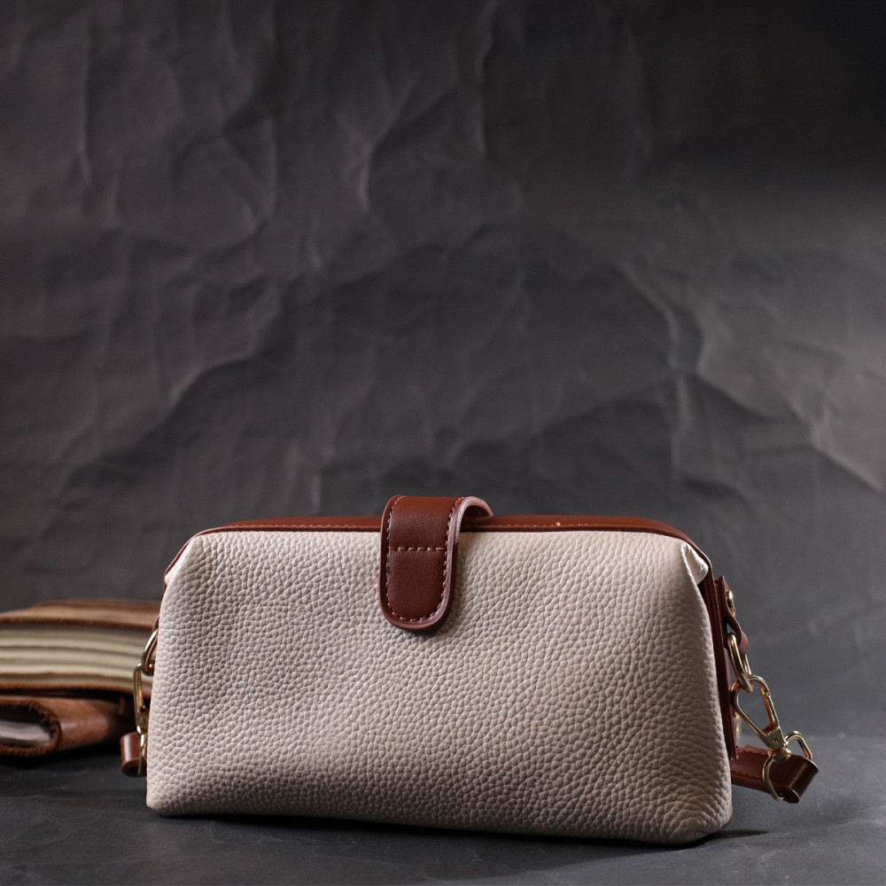 Чудовий клатч з цікавою клямкою з натуральної шкіри Vintage 22426 Білий Київ - фото 10