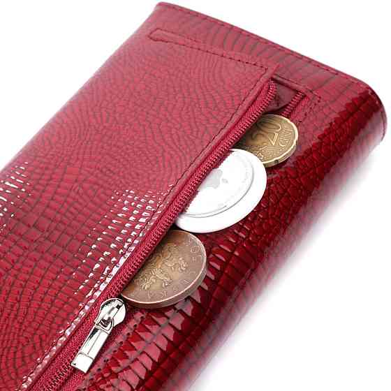 Лакований жіночий гаманець з фактурою під рептилію з натуральної шкіри ST Leather 22717 Червоний Київ