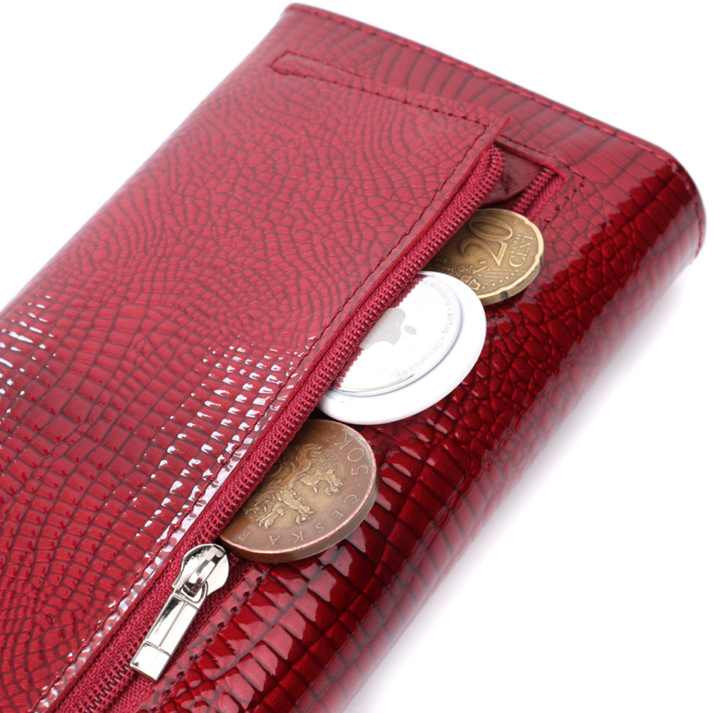 Лакированный женский кошелек с фактурой под рептилию из натуральной кожи ST Leather 22717 Красный Киев - изображение 5