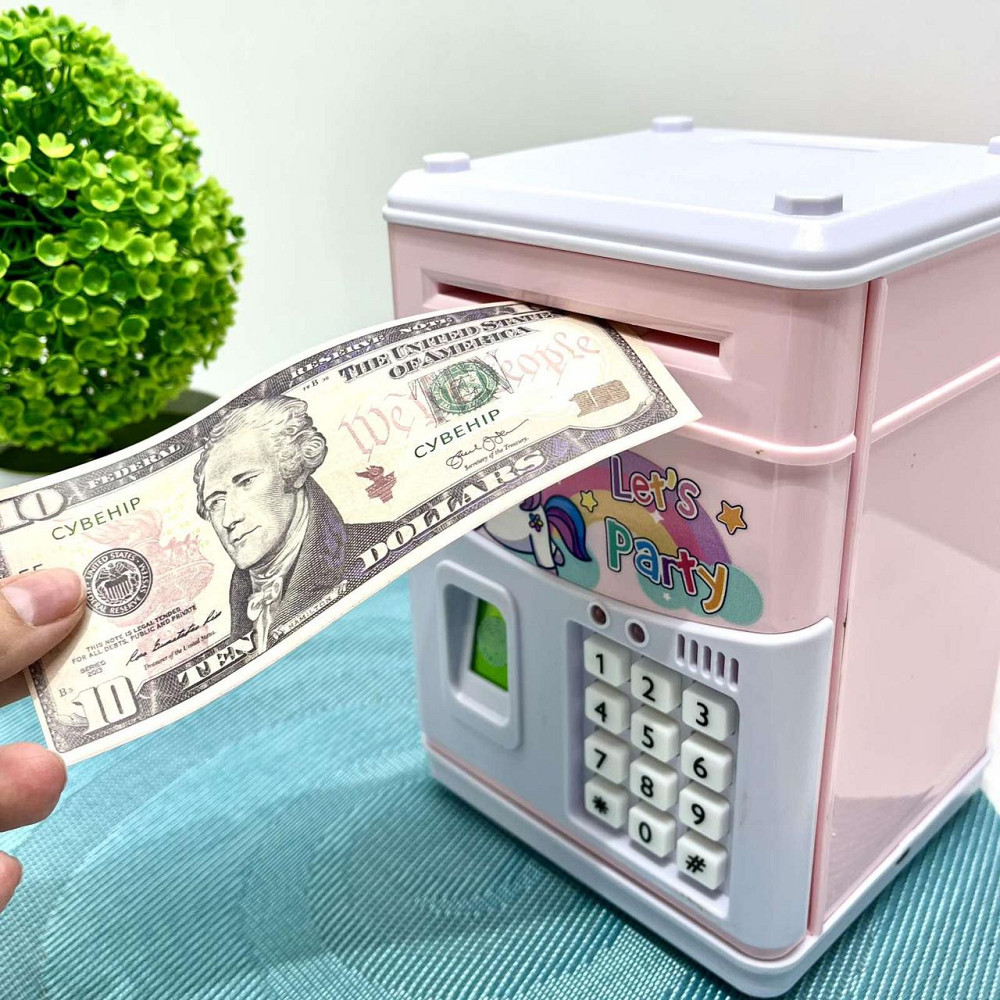 Сейф-скарбничка Банківський термінал з кодовим замком відбиток затягує купюри звук підсвічування від аккамулятора Рожевий (MK5398) Чернігів - фото 3