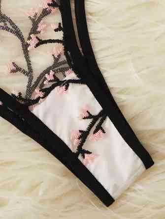 Прозрачный комплект нижнего белья с цветочками S черно-розовый Киев