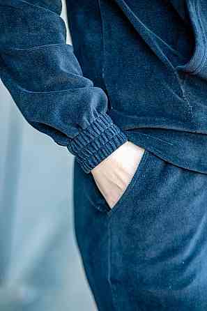 Спортивный костюм женский прогулочный велюровый, женский комплект темно-синий Крохатушка одяг 48/50 Киев