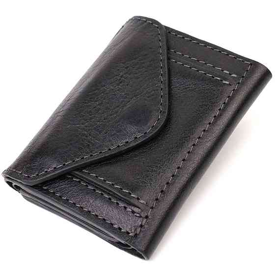 Практичне портмоне унісекс у три складання Чорний (GRANDE PELLE) Київ