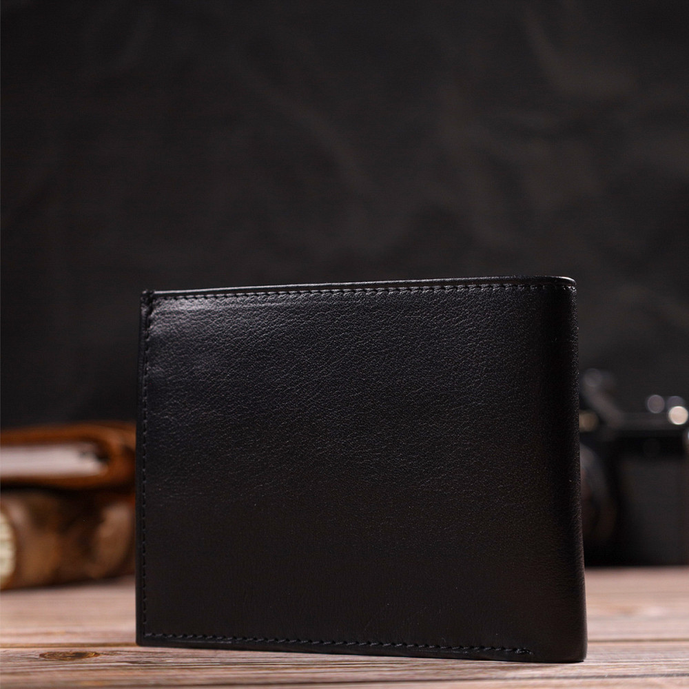 Классическое горизонтальное мужское портмоне из натуральной кожи флотар CANPELLINI 21778 Черное Киев - изображение 9