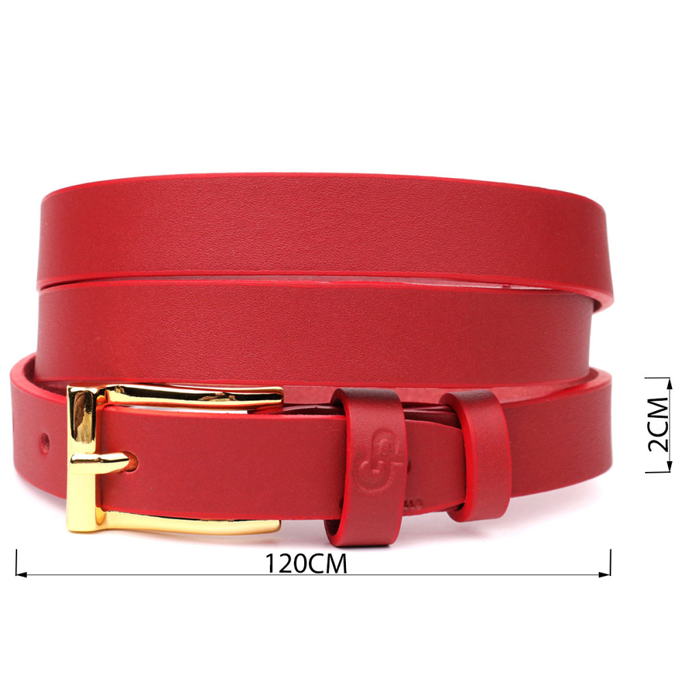 Яркий тонкий кожаный ремень для женщин Красный (GRANDE PELLE) Киев - изображение 7