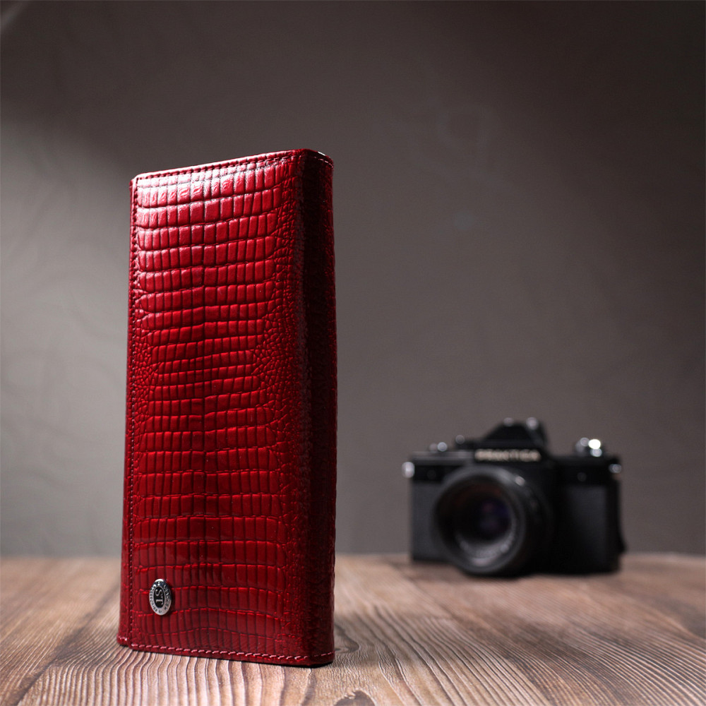 Шкіряний лакований гаманець з блоком для кредитних карток ST Leather 22682 Червоний Київ - фото 10