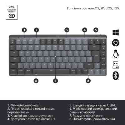 Клавиатура Logitech MX Mechanical Mini Minimalist UA Graphite (920-010780) Винница