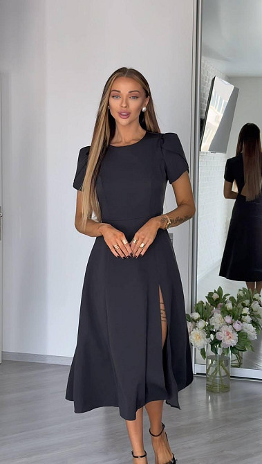 Женское стильное романтичное платье с разрезом костюмное Черный, 46/48 Одесса - изображение 9