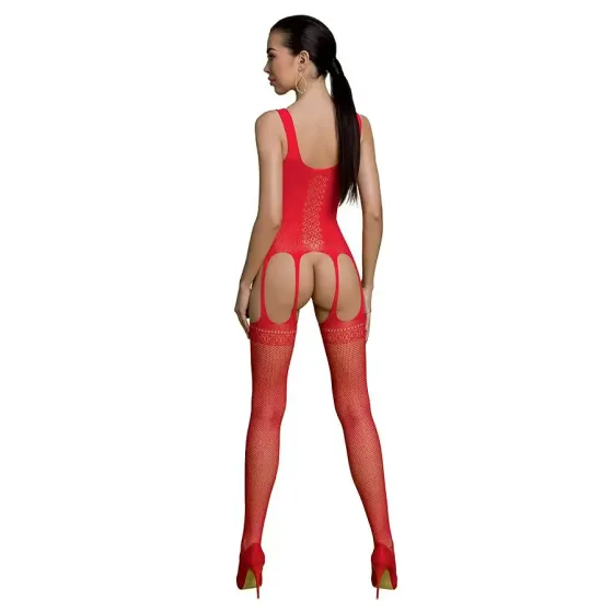 Бодістокінг Passion ECO BS007 red, з доступом, силуетний малюнок, імітація підв’язок Львів