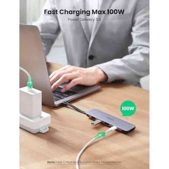Багатопортовий хаб Ugreen USB-C to HDMI+3xUSB3.0+USB-C 70408 (Сірий) Миколаїв