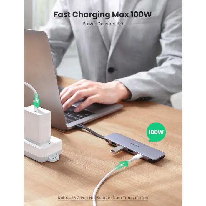 Багатопортовий хаб Ugreen USB-C to HDMI+3xUSB3.0+USB-C 70408 (Сірий) Миколаїв - фото 4