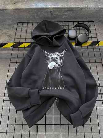 Женская утепленная оверсайз худи с доберманом трехнить на флисе Одесса