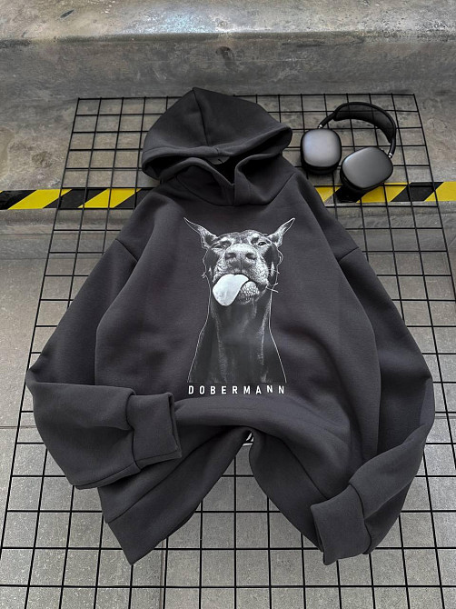Женская утепленная оверсайз худи с доберманом трехнить на флисе Одесса - изображение 5