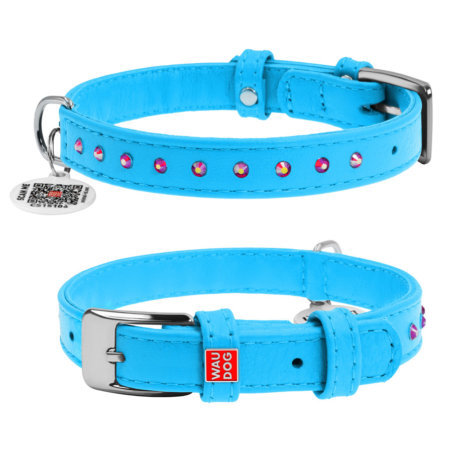Нашийник для собак шкіряний WAUDOG Glamour з QR паспортом, з клейовими стразами, Ш 15 мм, Дов 2 Коломыя - изображение 3