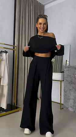 Женский прогулочный костюм двойка: кофта и штаны двунить Черный, 42/46 Одесса