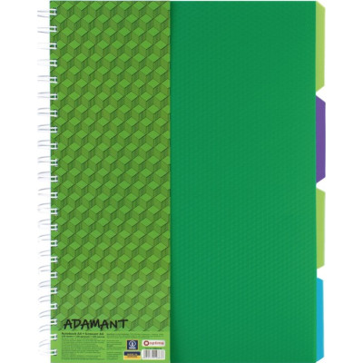 Блокнот Optima A4 Adamant пластикова обкладинка, з розділювачами та перфорацією, 120 аркушів, клітинка зелений (O20843-04) Вінниця - фото 1