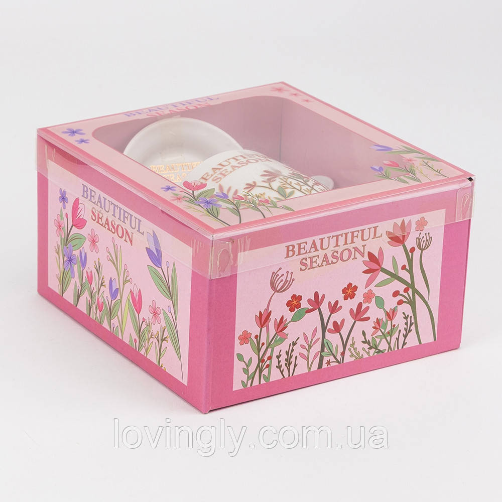 Подарочная чашка с блюдцем и ложкой - цветочный дизайн, яркая коробка, универсальный подарок женщине, маме, подруге Ирпень - изображение 10