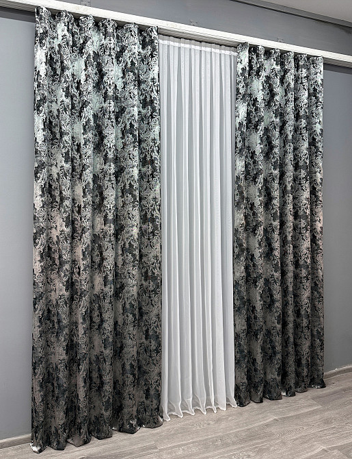 Комплект готових штор VR-Textil Льон Преміум № 1695ш Чорний з сірим 100х290 см 2 шт (31-912) Київ - фото 4