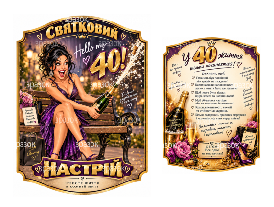 Этикетки на бутылку женщине на 40 лет «Праздничное настроение» — прикольный подарок на юбилей, комплект 2 шт. Одесса