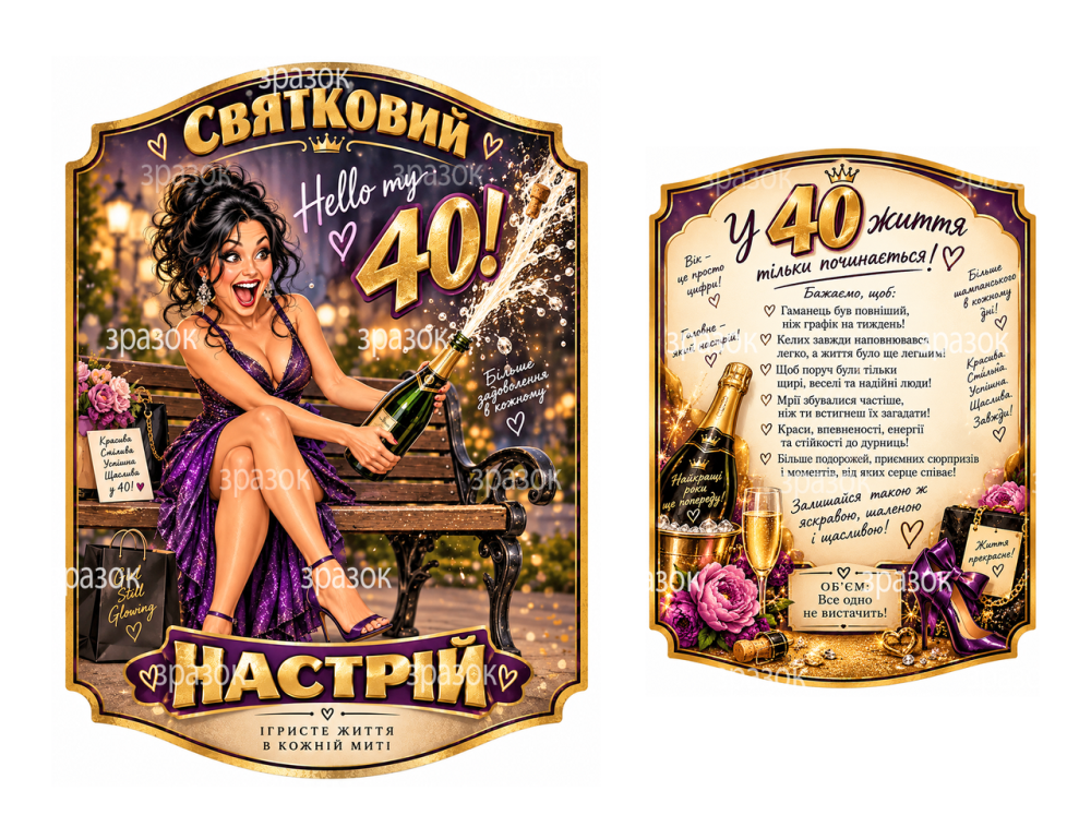 Этикетки на бутылку женщине на 40 лет «Праздничное настроение» — прикольный подарок на юбилей, комплект 2 шт. Одесса - изображение 1