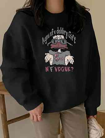 Жіночий утеплений оверсайз світшот із креативним принтом тринитка на флісі Одеса