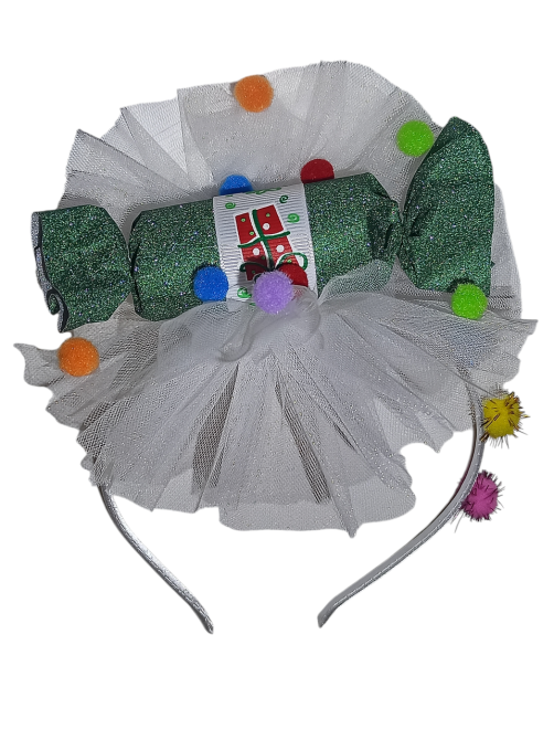 Новогодний обруч для волос конфетка с блесточками с фатином one size ручная работа зелёный Киев - изображение 3