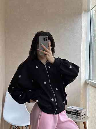 Женская базовая повседневная зип-худи с сердцами турецкая тринитка на флисе Одесса