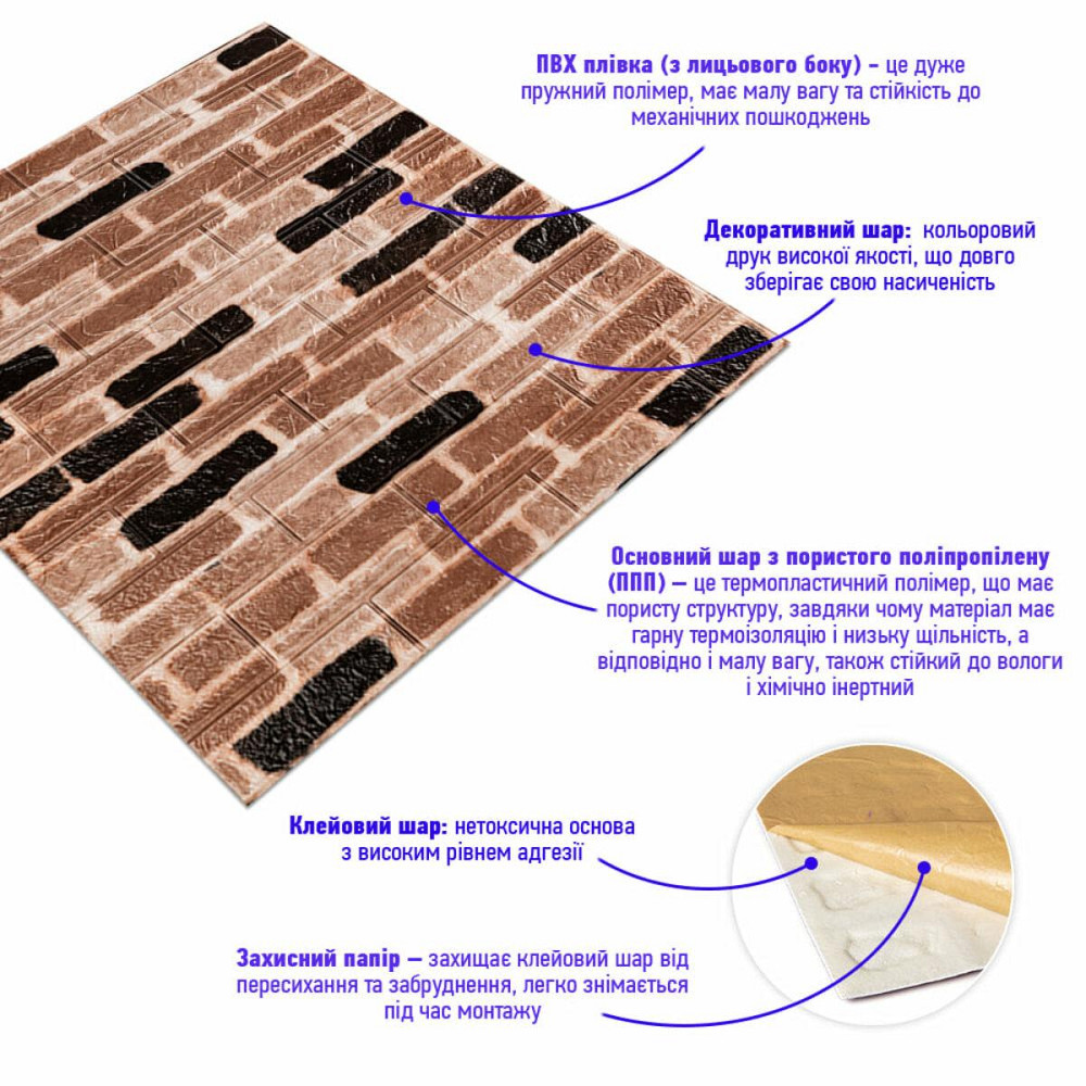 Самоклеющаяся 3D панель 700х770х3мм Классический кирпич (346-3) SW-00001146 Киев - изображение 2