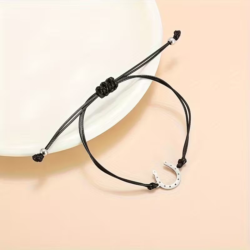 Браслет-оберег с подковой на черном шнурке (регулируемый) Киев - изображение 1