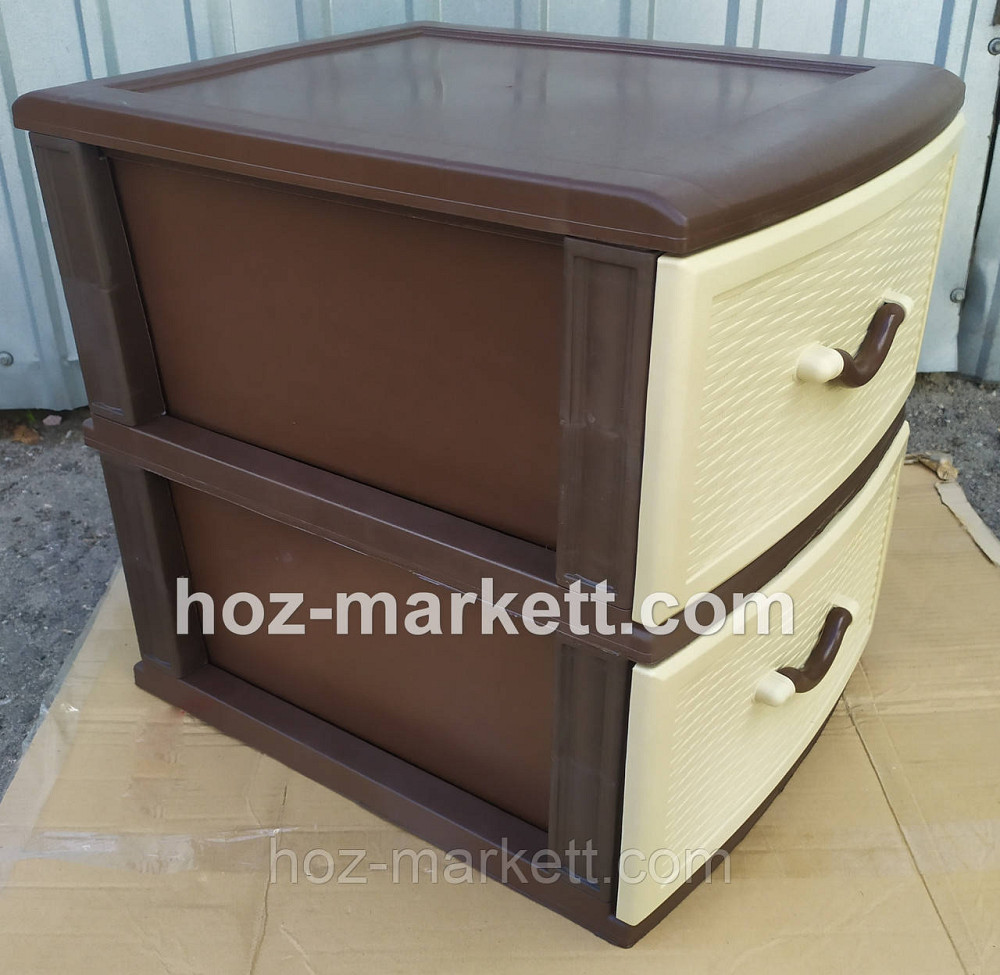 Пластиковый комод пластиковая тумбочка Стиль беж с коричневым 2 ящика Харьков - изображение 4