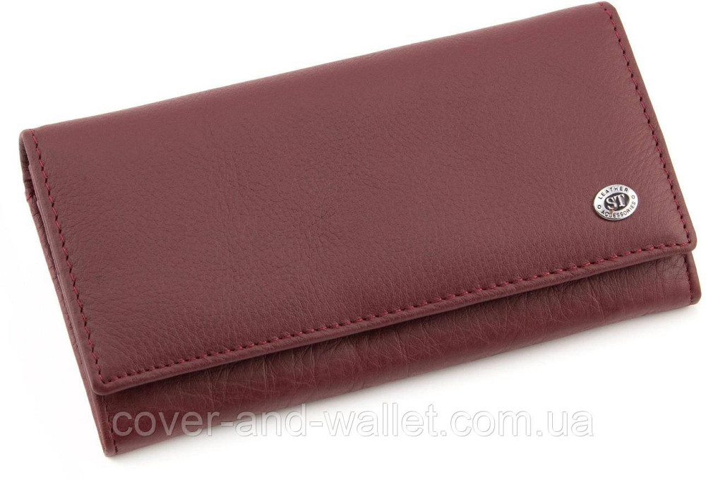 Бордовый женский кожаный кошелёк с монетницей на молнии ST Leather Киев - изображение 1