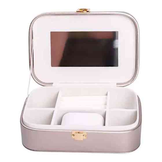 Скринька для прикрас з еко шкіри 20×14×7 см із дзеркалом органайзер для ювелірних виробів HP-5-32GOLD Коломия