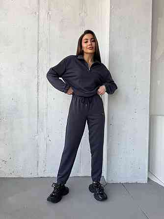 Жіночий повсякденний костюм-двійка: кофта та штани двохнитка-петля Графіт, 50/52 Одеса